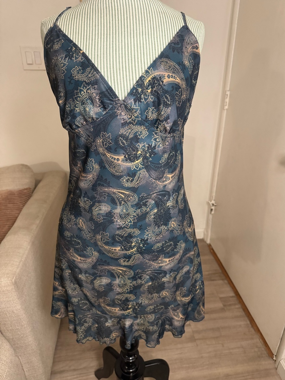 Motel Blue Paisley Slip Mini Dress Adjustable Straps